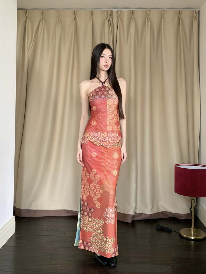 Mermaid Style Orange Blue Print Reversible Cami Top and Skirt Set